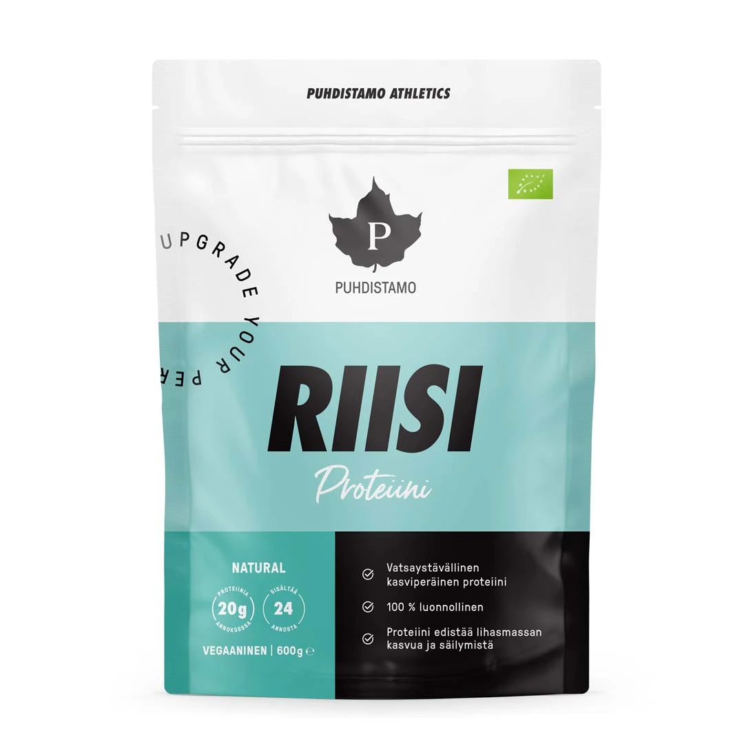 Puhdistamo RIISI Proteiini 600 g valkoisessa, turkoosissa ja mustassa pussissa., kuva 1/1