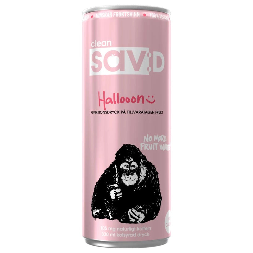 Vaaleanpunainen tölkki vadelmanmakuista Clean Sav:D 330 ml -energiajuomaa apinakuvituksella., kuva 2/6