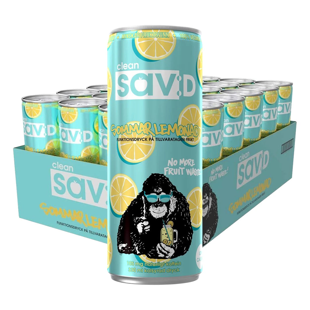 24 x Clean sav:D 330 ml Summer Lemonade SUPER DEAL vaaleansinisessä laatikossa sitruuna- ja apinakuvioisilla tölkeillä., kuva 1/1