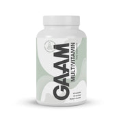 En vit burk med GAAM Multivitamin 60 caps, med en ljusgrön etikett och stor svart text.
