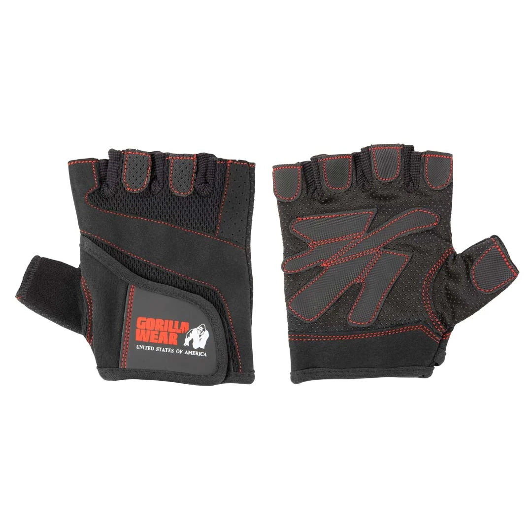 Mustat Gorilla Wear Womens Fitness Gloves Black/Red -treenihanskat punaisilla saumoilla ja verkkokankaalla., kuva 4/4