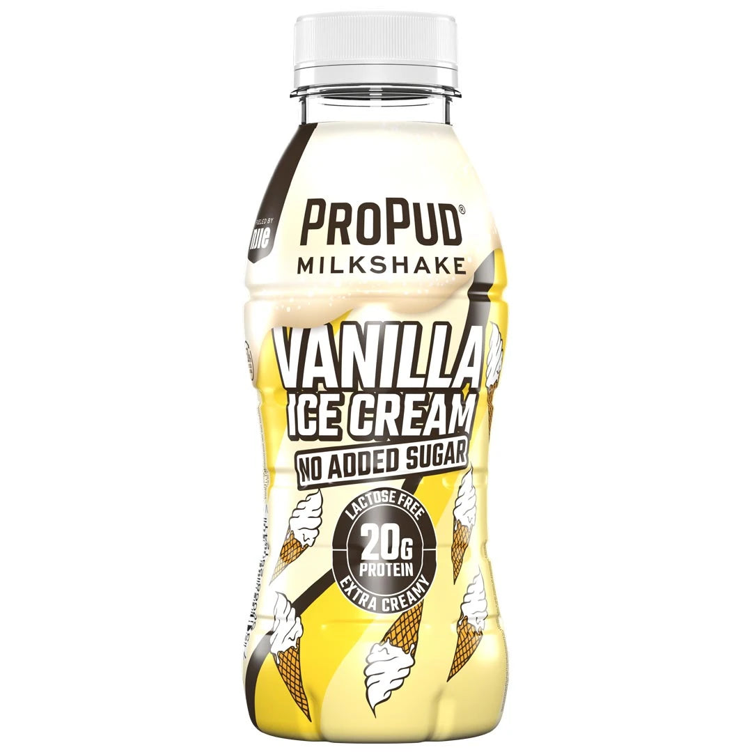 NJIE ProPud Protein Milkshake 330 ml keltavalkoisessa jäätelökuvioisessa pullossa, makuna Vanilla Ice Cream., kuva 8/11