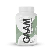 GAAM Vegan Sleep Well 60 caps valkoisessa purkissa vihrein ja harmain yksityiskohdin uneen ja palautumiseen.