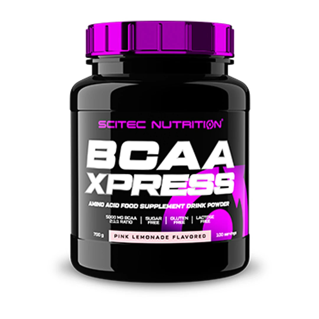 Scitec Nutrition BCAA Xpress 700 g -aminohapot mustassa purkissa vaaleanpunaisella kannella, makuna Pink Lemonade., kuva 2/3