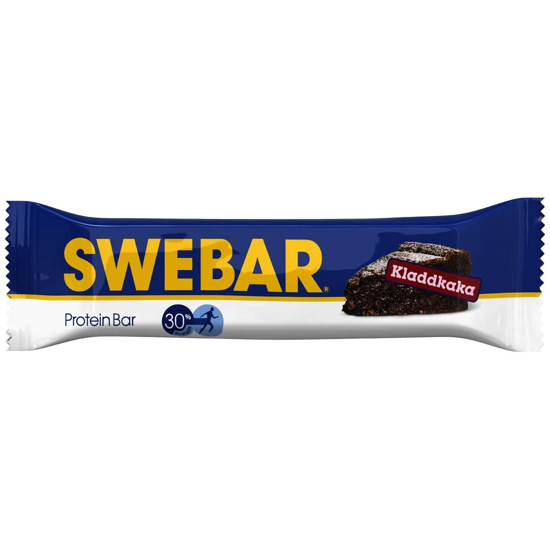 Dalblads Swebar 55 g -proteiinipatukka sinivalkoisessa pakkauksessa, makuna mutakakku., kuva 1/6