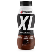 Nutramino Protein XL Shake 475 ml färdigblandad proteinshake i en svart, vit och brun flaska för smaken Choklad.