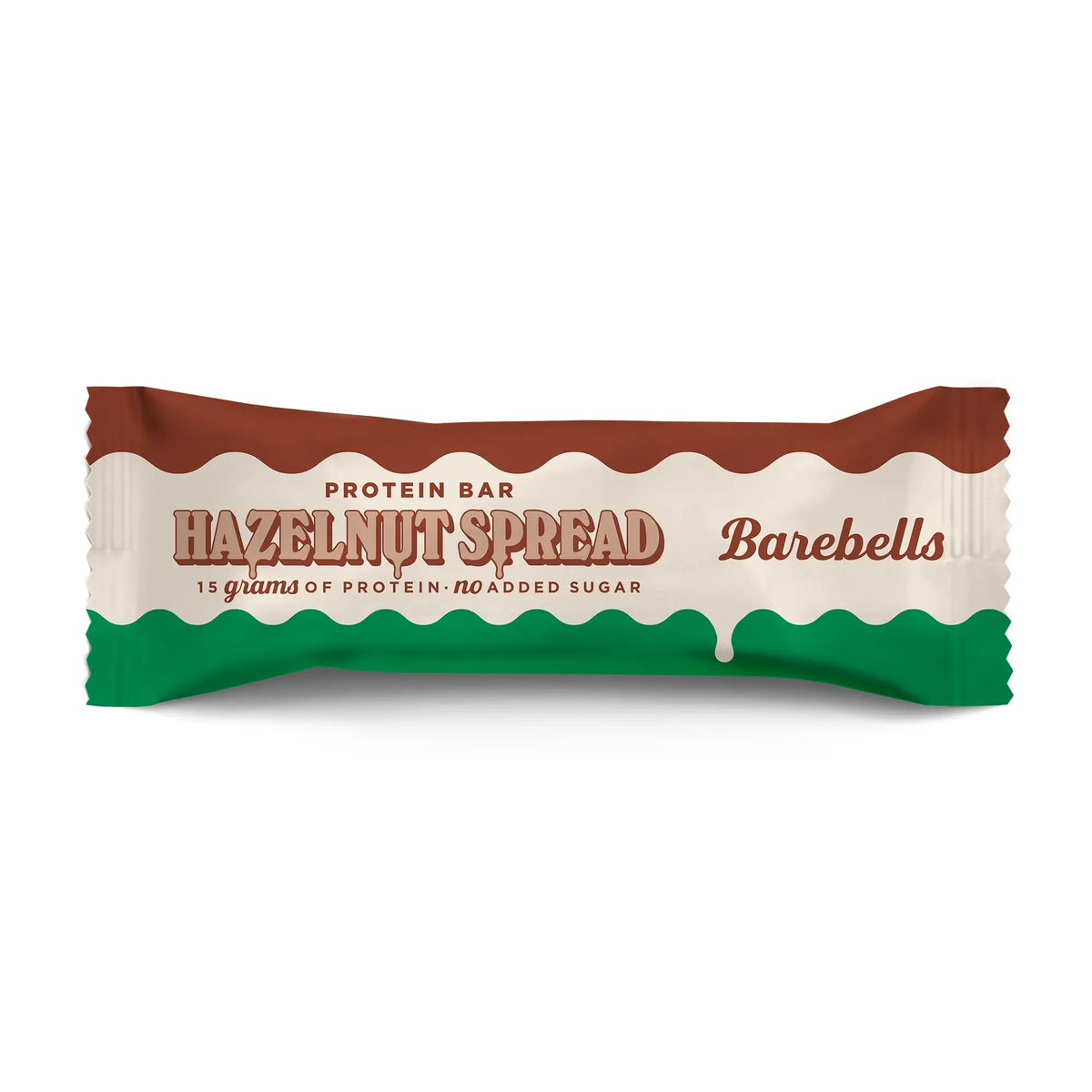 Barebells Protein Bar Spread 45 g ruskeassa, valkoisessa ja vihreässä pakkauksessa, makuna Hazelnut Spread., kuva 1/4