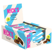 12 x NICKS Soft bar 50 g Triple Chocolate vaaleansini-valkoisessa esittelylaatikossa pinkillä tekstillä.