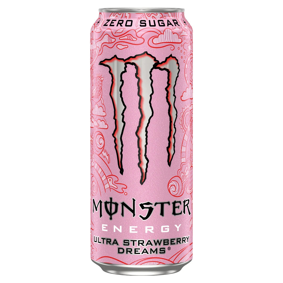 Monster Energy 500 ml vaaleanpunaisessa kuvioidussa tölkissä, sokeriton Ultra Strawberry Dreams -maku., kuva 11/20