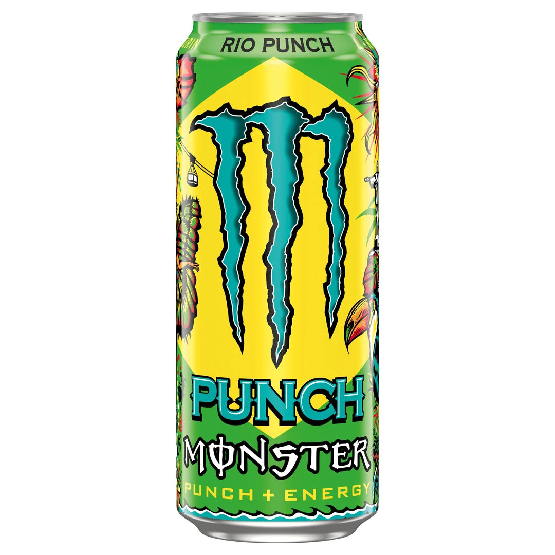 Monster Energy 500 ml hiilihapotettu juoma kelta-vihreässä tölkissä, makuna Juiced Rio Punch., kuva 13/20