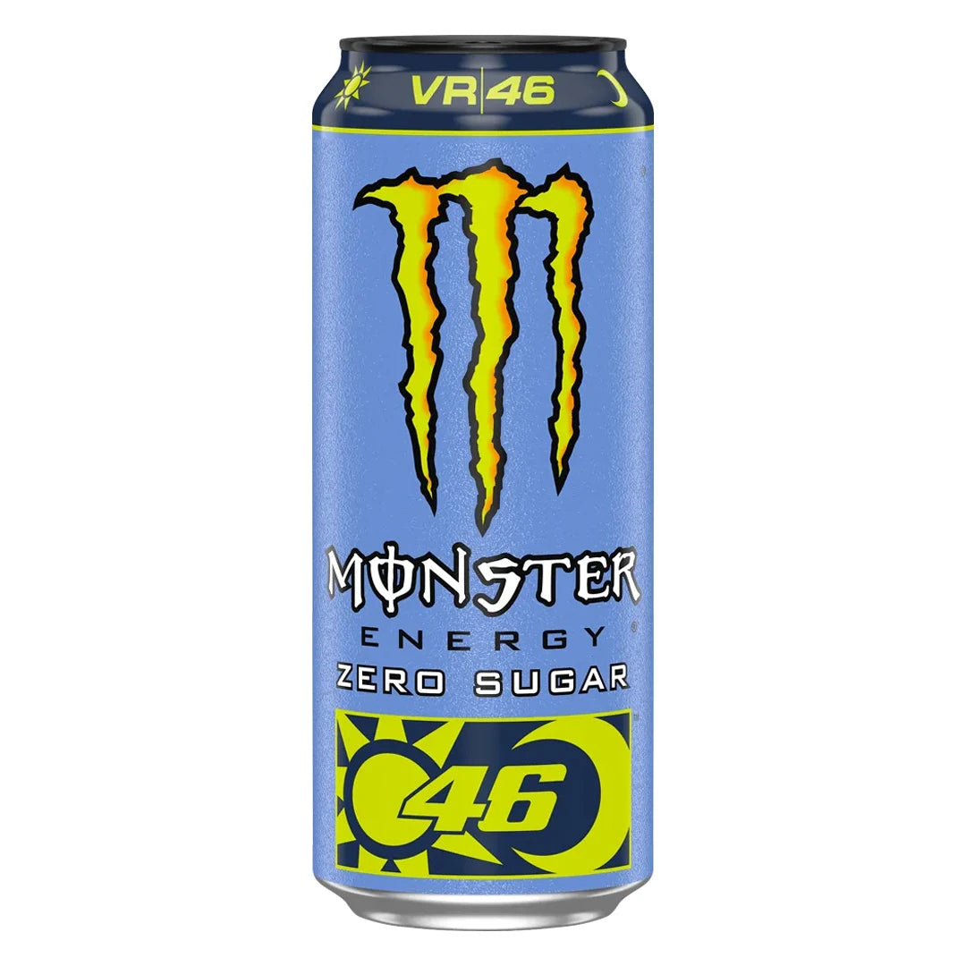 Monster Energy 500 ml vaaleansinisessä tölkissä keltaisilla yksityiskohdilla, makuna VR46 Zero Sugar., kuva 15/20