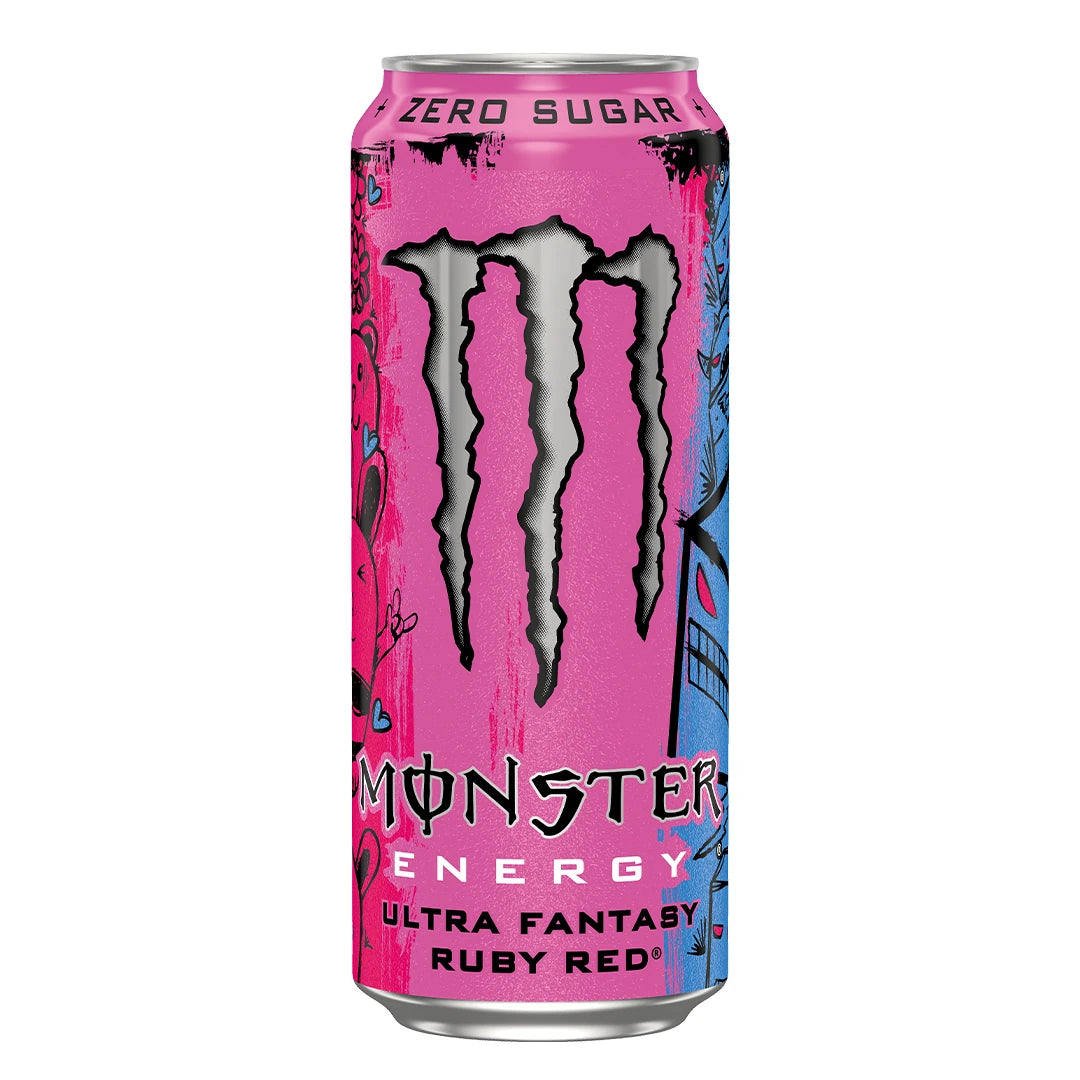 Monster Energy 500 ml vaaleanpunaisessa ja sinisessä tölkissä, makuna sokeriton Ultra Fantasy Ruby Red., kuva 17/20