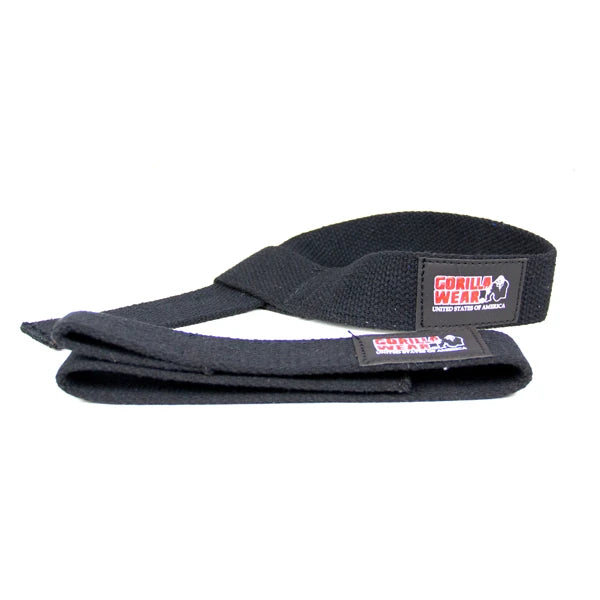Mustat Gorilla Wear Lifting Straps puuvillasta ja neopreenista punaisella logolla raskaisiin nostoihin., kuva 1/1