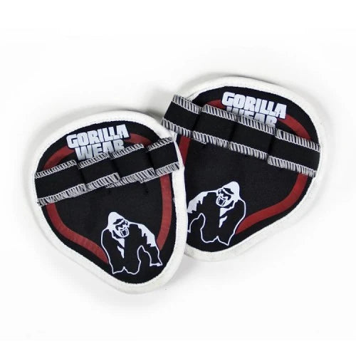 Gorilla Wear Palmgrip punainen, mustat treenigripit voimaharjoitteluun valkoisella reunuksella ja punaisin yksityiskohdin., kuva 1/1