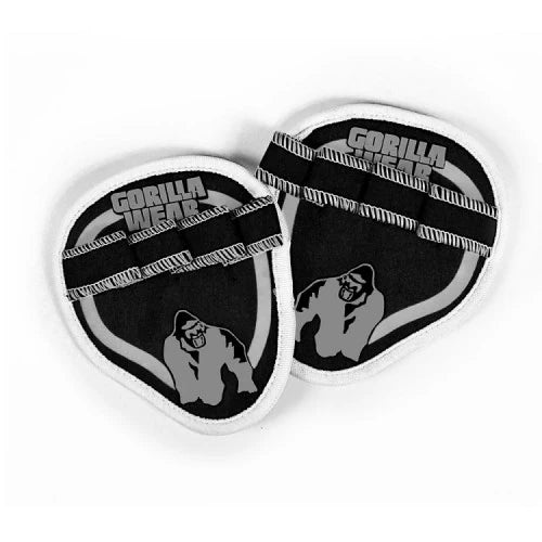 Gorilla Wear Palmgrip Svart, ett par svarta träningsgrepp med vita detaljer och logotyp för styrketräning., bild 1 av 1