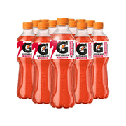 12 x Gatorade 500 ml Fruit Punch Zero läpinäkyvissä muovipulloissa, joissa on punaista urheilujuomaa ja oranssi kierrekorkki.