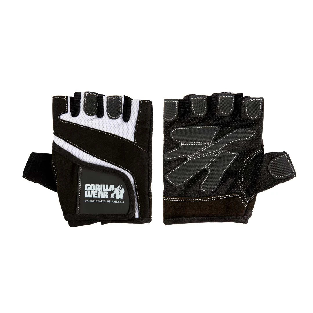 Gorilla Wear Womens Fitness Gloves Black/White -mustavalkoiset treenihanskat hengittävällä mesh-kankaalla., kuva 3/4
