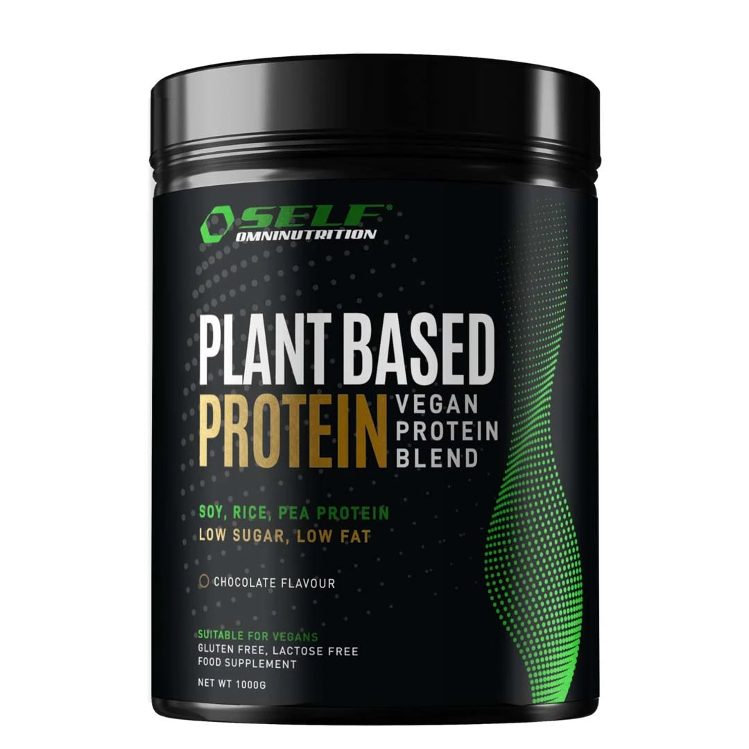 Self Omninutrition Plant Based Protein 1 kg -vegaaniproteiinijauhe mustassa purkissa, makuna suklaa., kuva 1/1