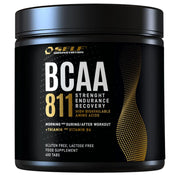 Self Omninutrition Essential BCAA 811 400 tabs mustassa purkissa, jossa on valkoisia ja kultaisia yksityiskohtia.