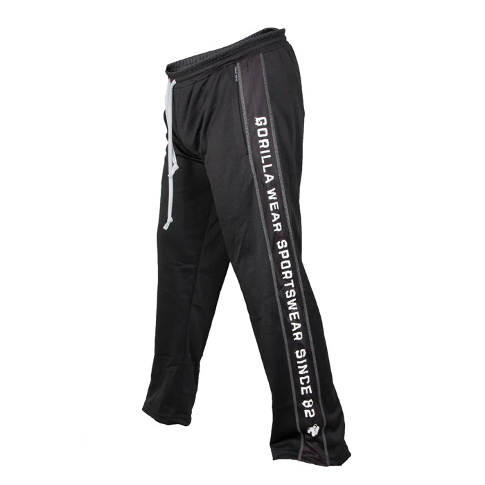 Mustat Gorilla Wear Functional Mesh Pants Black/White -polyesterihousut valkoisella kiristysnauhalla ja lahjelogolla., kuva 2/4