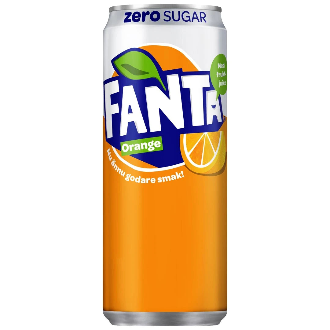 Fanta Zero 330 ml -hiilihapotettu virvoitusjuoma oranssissa tölkissä, makuna Orange.