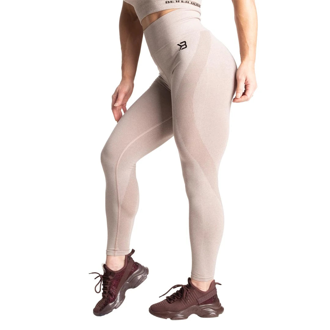 Better Bodies Rockaway Leggings Warm Sand Melange, vaaleanbeiget saumattomat treenitrikoot korkealla vyötäröllä., kuva 3/3