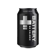 Battery Energy Drink 330 ml hiilihapotettu juoma mustassa alumiinitölkissä kultaisilla yksityiskohdilla.