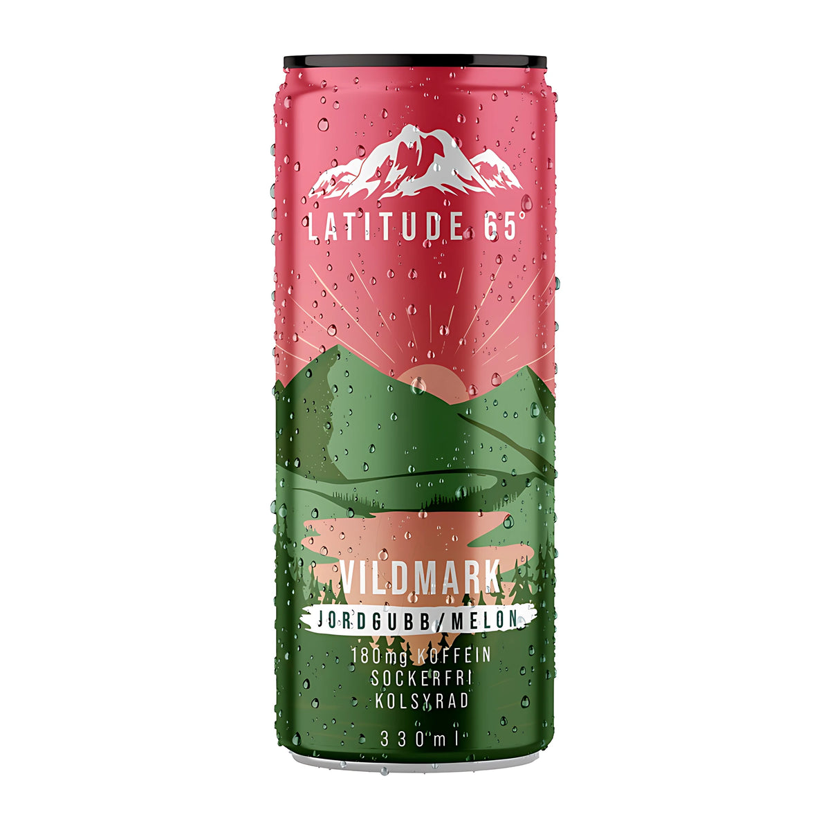 Latitude 65 330 ml -energiajuoma vaaleanpunaisessa ja vihreässä tölkissä, makuna Vildmark Jordgubb och Melon., kuva 19/21