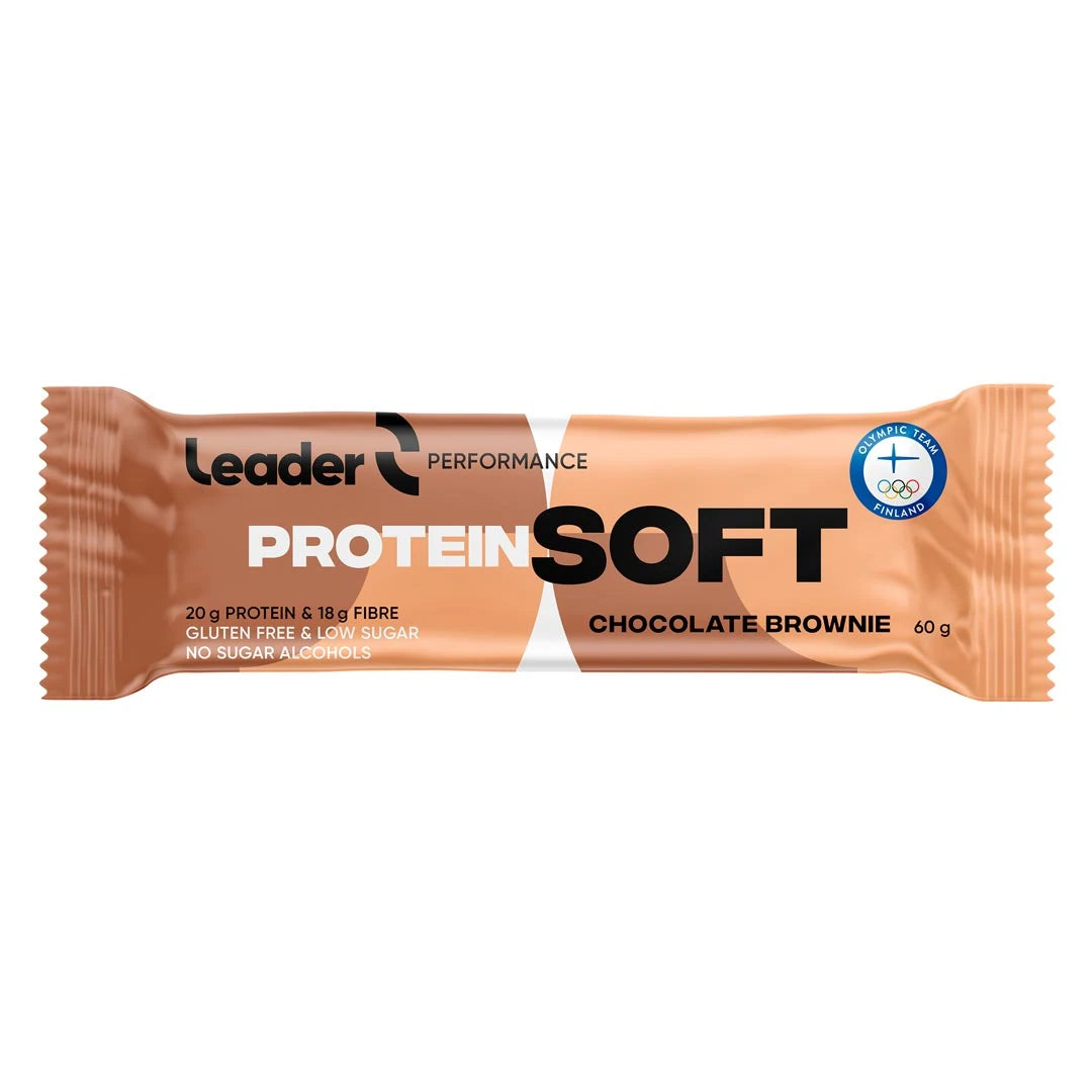 Leader Performance SoftBar 60 g -proteiinipatukka vaaleanruskeassa pakkauksessa, makuna Chocolate Brownie., kuva 2/2