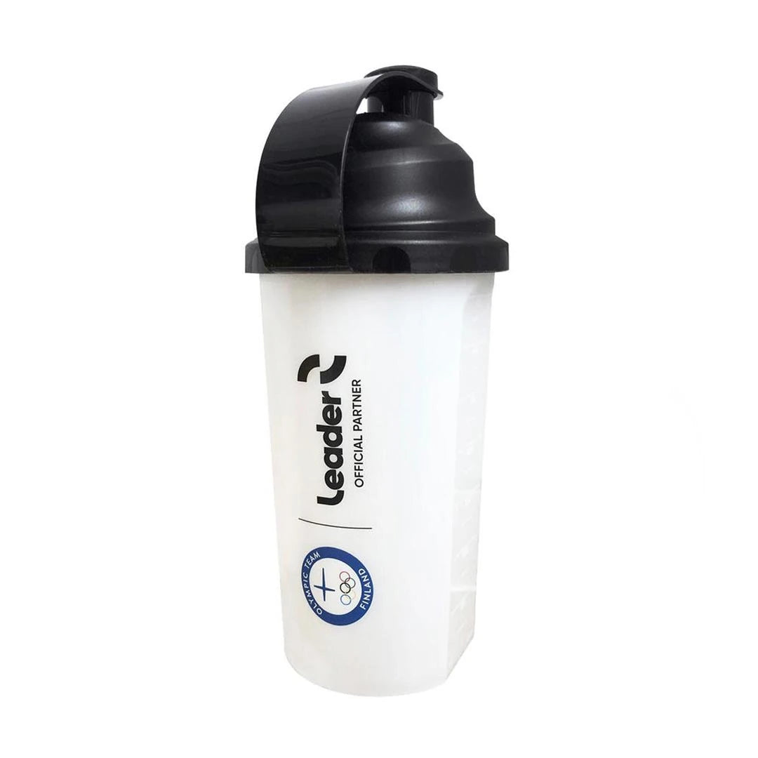 Läpinäkyvä Leader Mixmaster Shaker 750 ml -vesipullo mustalla kannella ja yksityiskohdilla., kuva 1/1