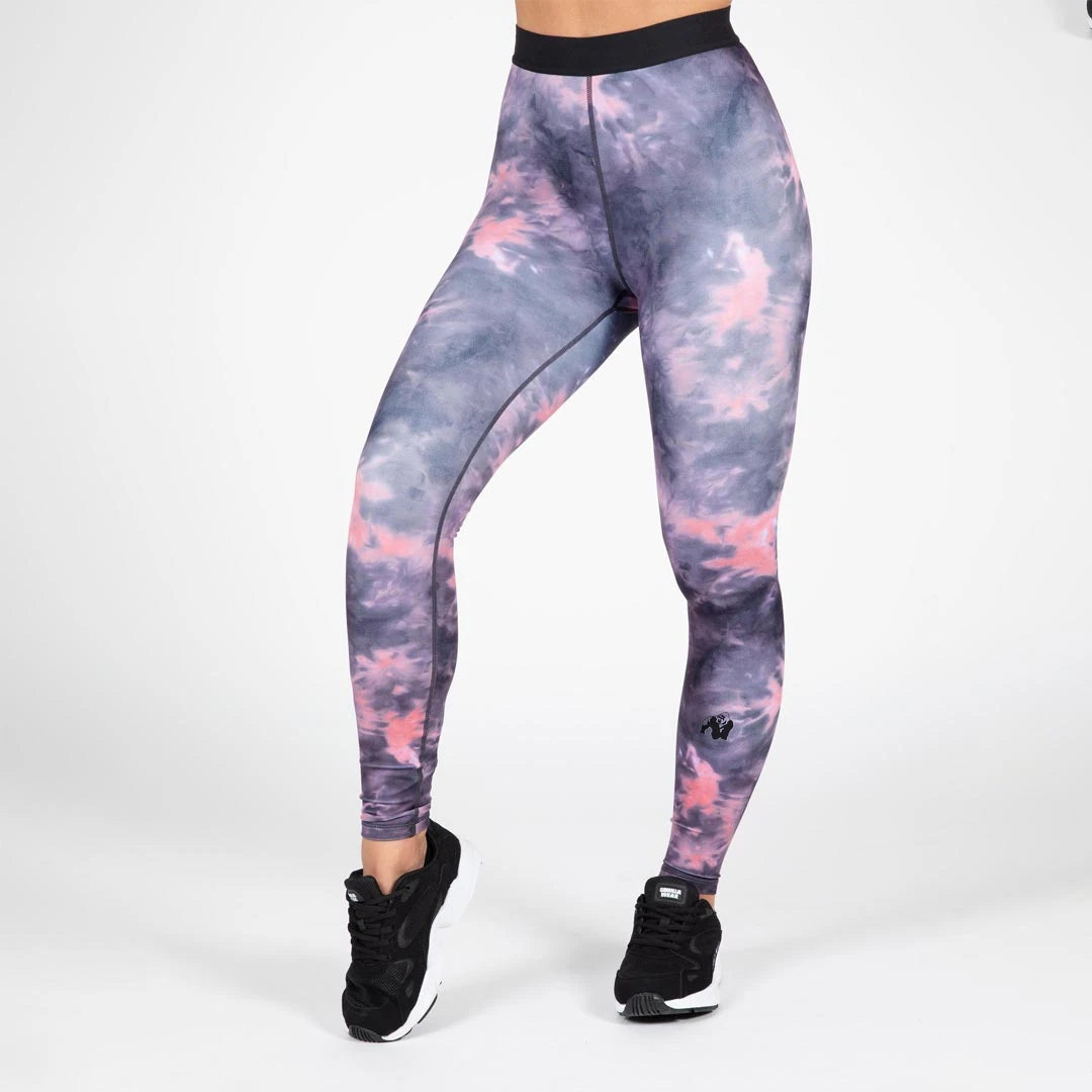 Gorilla Wear Colby Leggings grey/pink, joustavat harmaa-roosakuvioidut treenitrikoot mustalla vyötärönauhalla., kuva 5/6