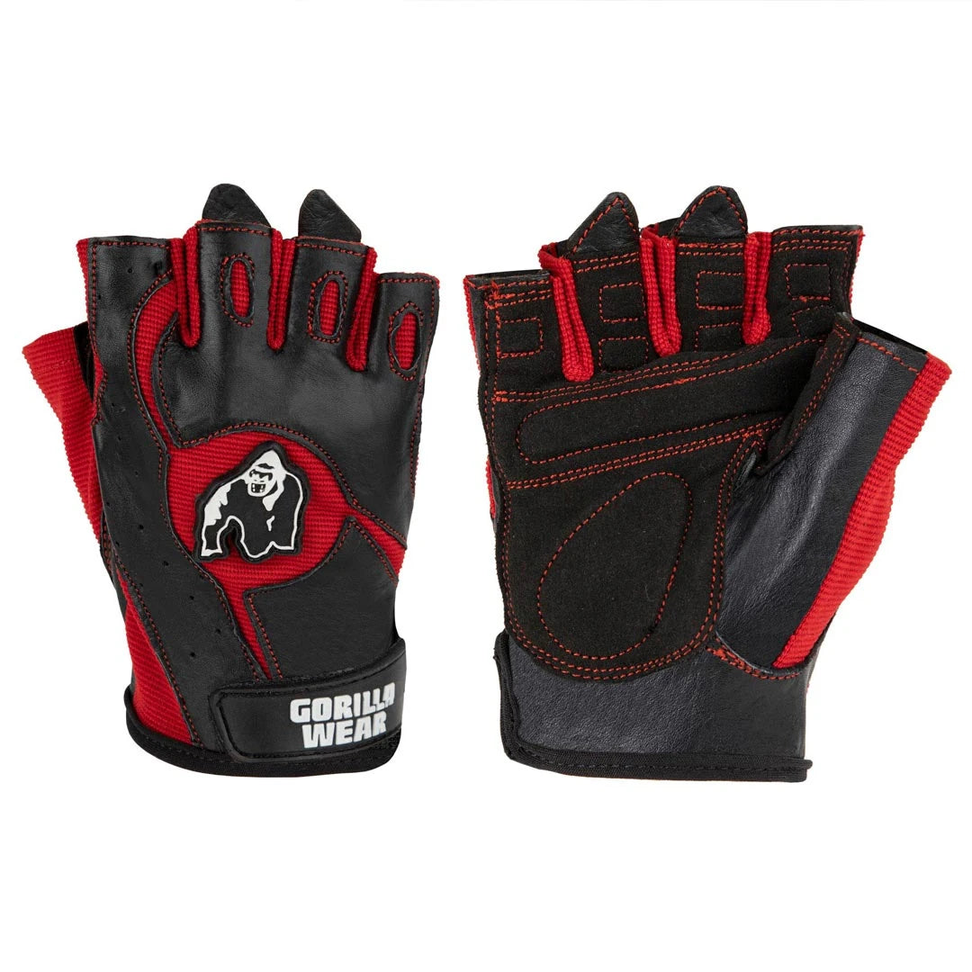Mustat Gorilla Wear Mitchell Training Gloves Black/Red -nahkatreenihanskat punaisella meshillä ja valkoisella logolla., kuva 6/7