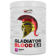 Viterna Gladiator Blood 2.0 460 g PWO i en vit burk med röd och guldig gladiatorhjälm för smaken Berry Mix.
