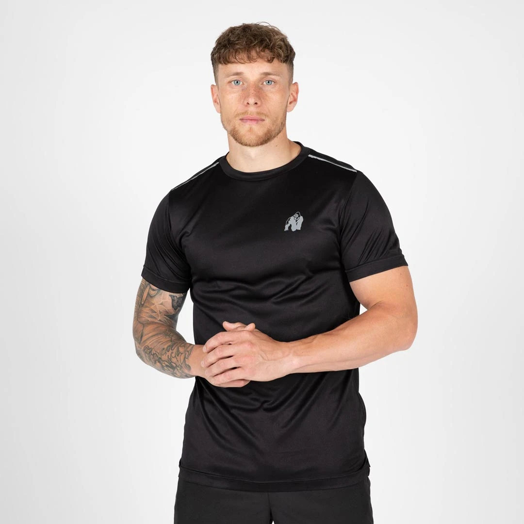 Gorilla Wear Washington T-Shirt Black, musta miesten polyesterinen treeni-t-paita heijastavilla yksityiskohdilla., kuva 8/8
