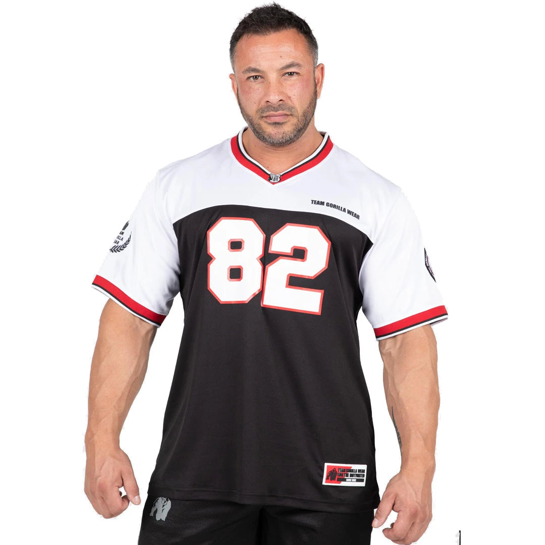 Mustavalkoinen Gorilla Wear Trenton Football Jersey Black/White -treenipaita suurella 82-painatuksella., kuva 7/8