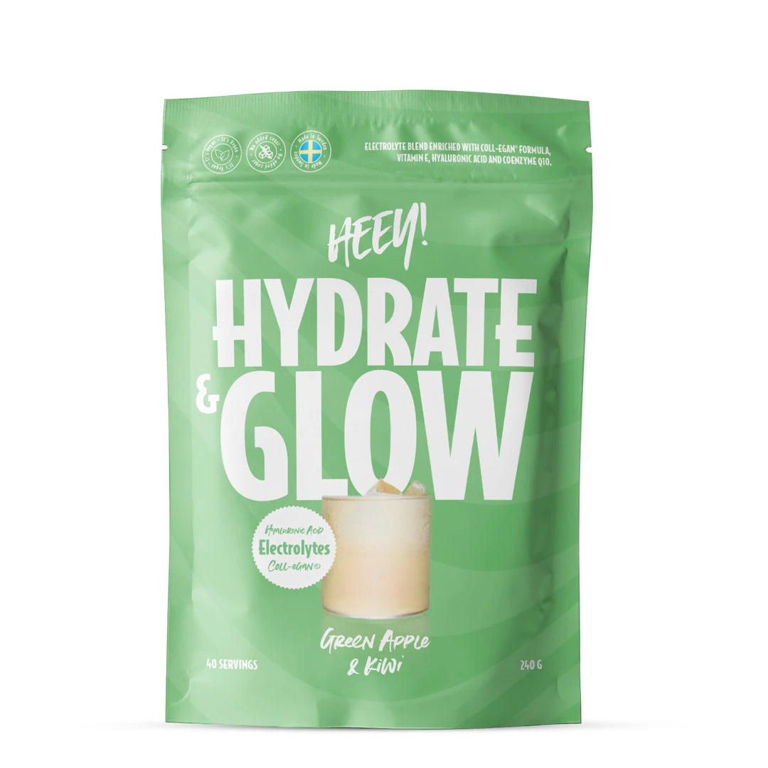 Heey! Elektrolyytit + Coll-egan® 240 g -elektrolyyttijauhe vihreässä pussissa, makuna Green Apple &amp; Kiwi., kuva 3/4
