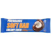 Pro Brands Softbar 40 g -proteiinipatukka sinisessä pakkauksessa suklaa- ja kookoskuvituksella, makuna Creamy Coco.