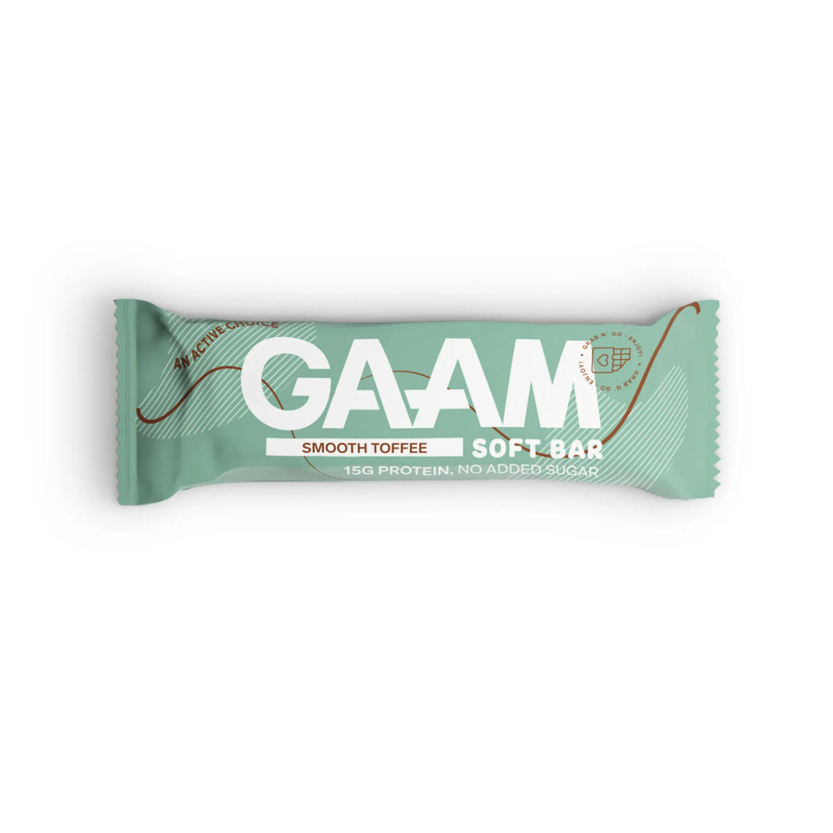 GAAM Protein &amp; Soft bar 45 g vaaleanvihreässä pakkauksessa, makuna Smooth Toffee., kuva 1/6