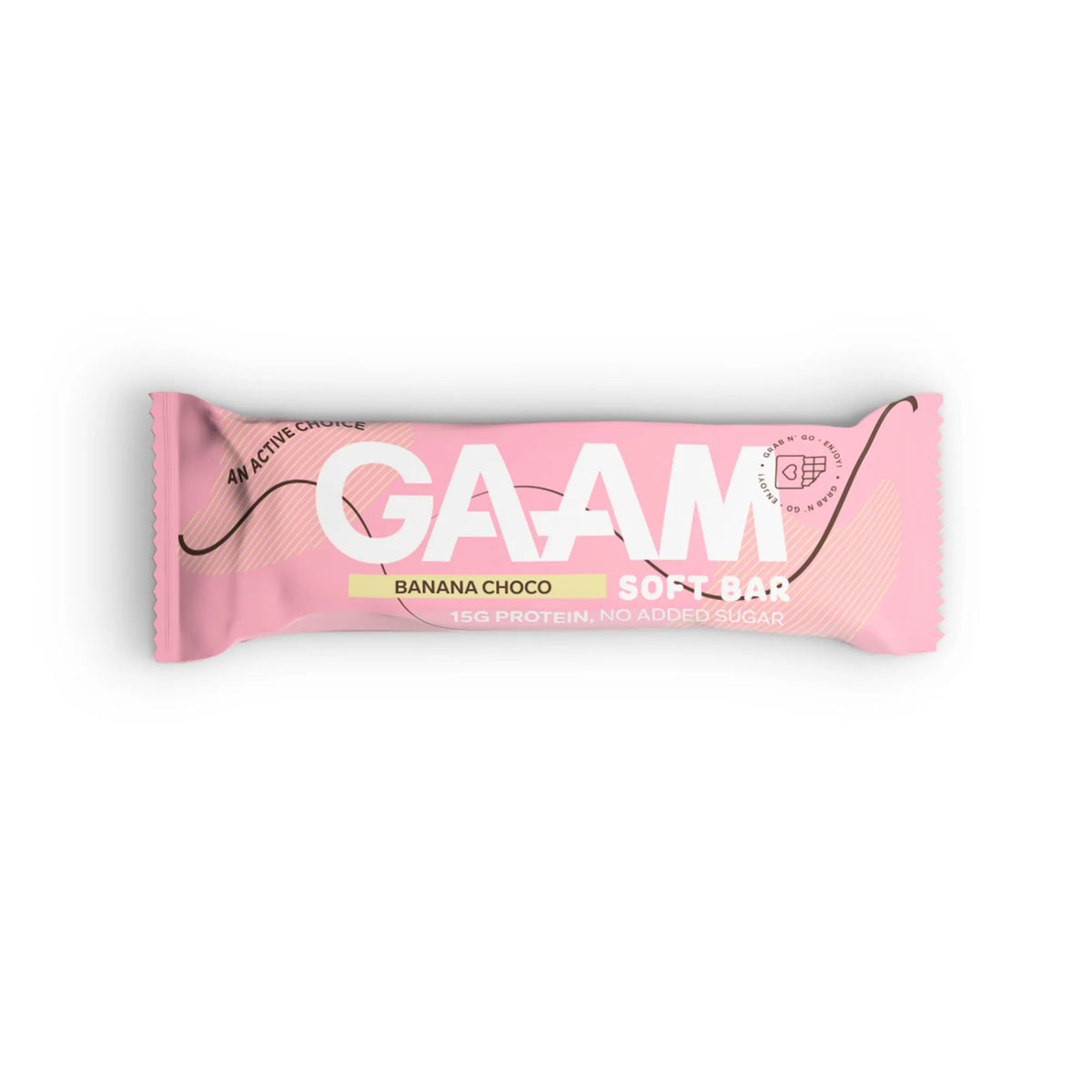 GAAM Protein &amp; Soft bar 45 g -proteiinipatukka vaaleanpunaisessa pakkauksessa, makuna Banana Choco., kuva 4/6
