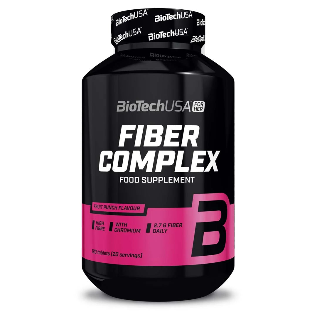 BioTechUSA Fiber Complex 120 tabs i en svart burk med rosa detaljer och fruktsmak., bild 1 av 1