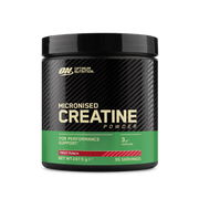 Optimum Nutrition Creatine Powder 247.5 g mustassa purkissa vihreällä etiketillä, makuna Fruit Punch.