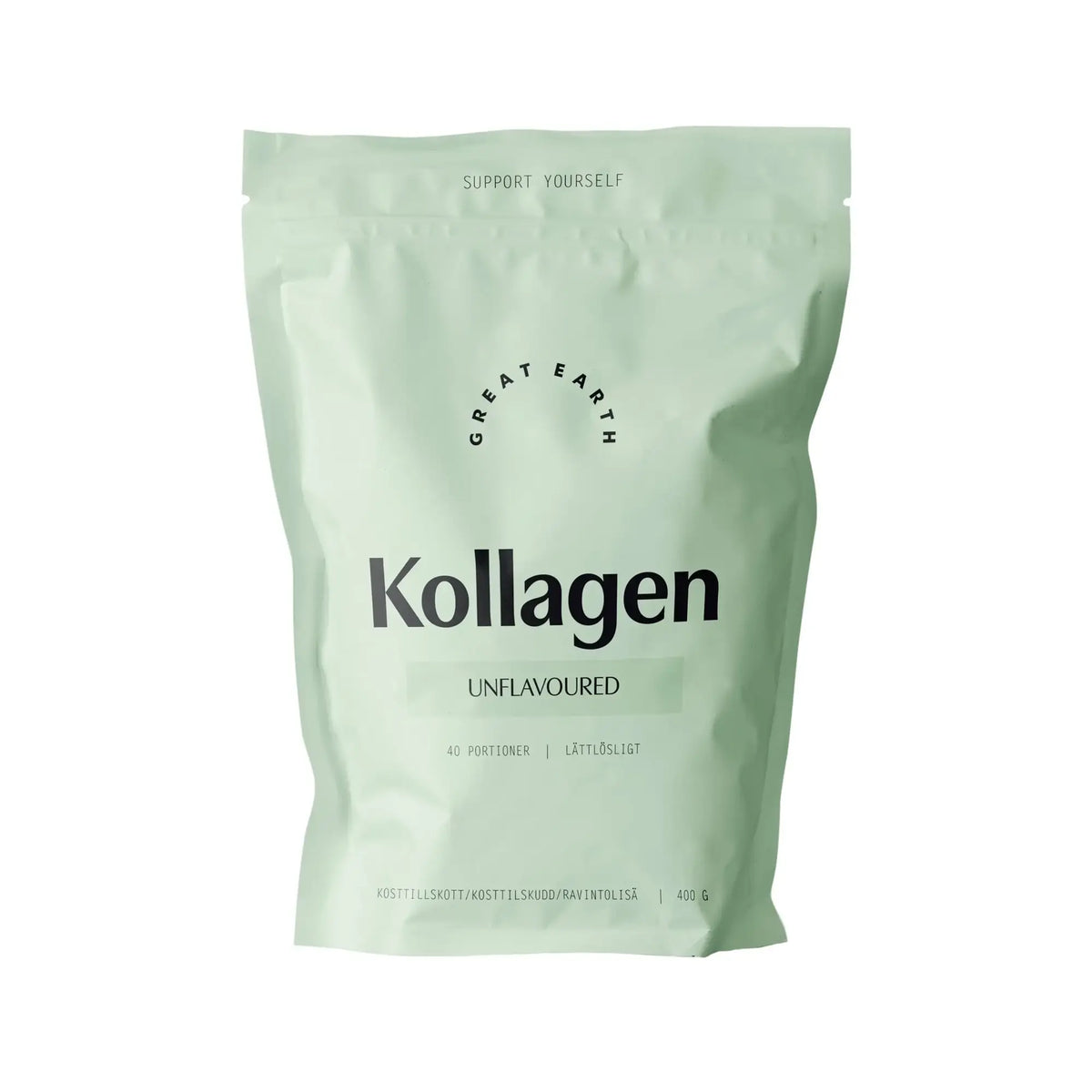 Great Earth Kollagen 400 g -kollageenijauhe neutraalilla maulla vaaleanvihreässä pussissa., kuva 1/1
