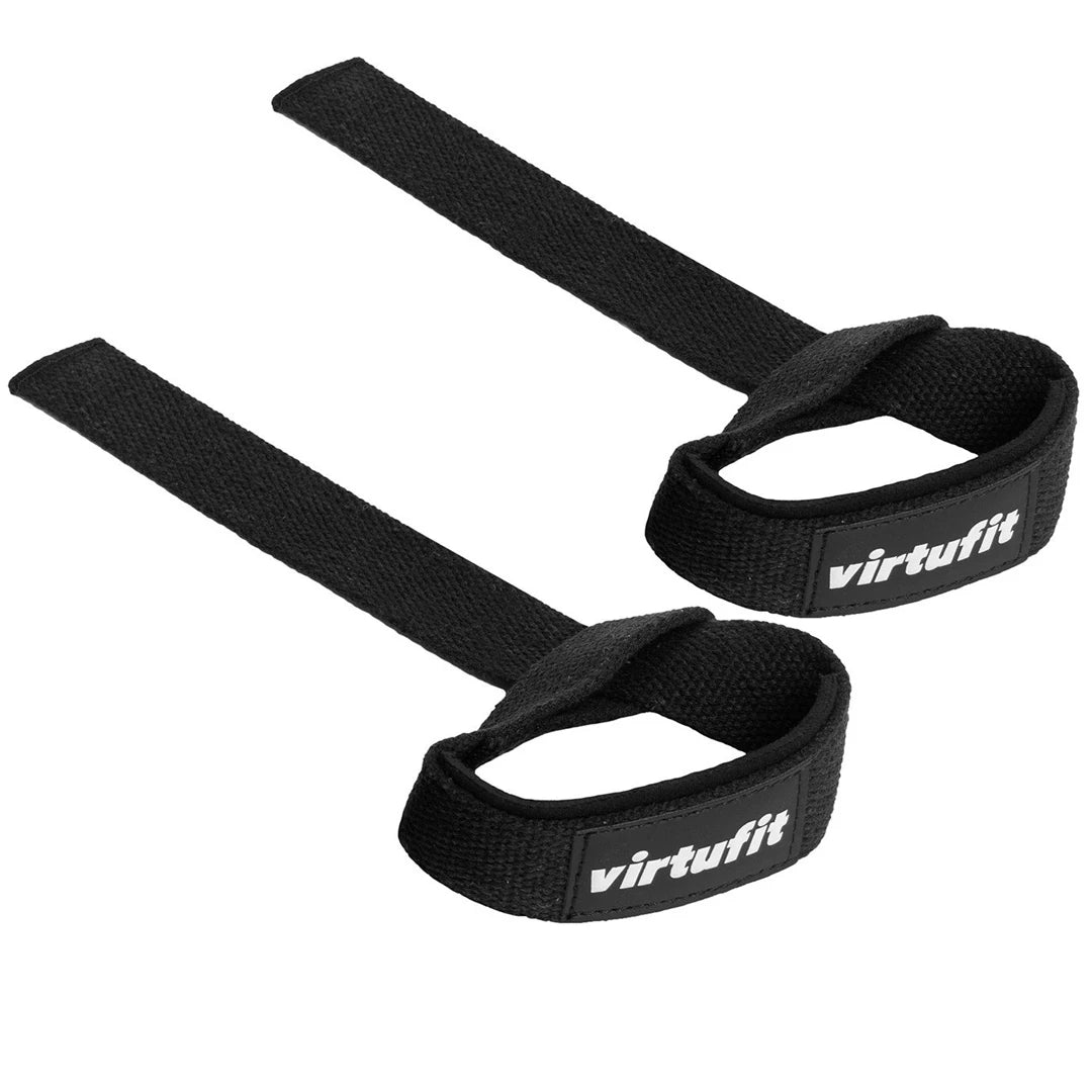 Mustat, pehmustetut VirtuFit Padded Lifting Straps Black -vetoremmit valkoisella logolla., kuva 1/1