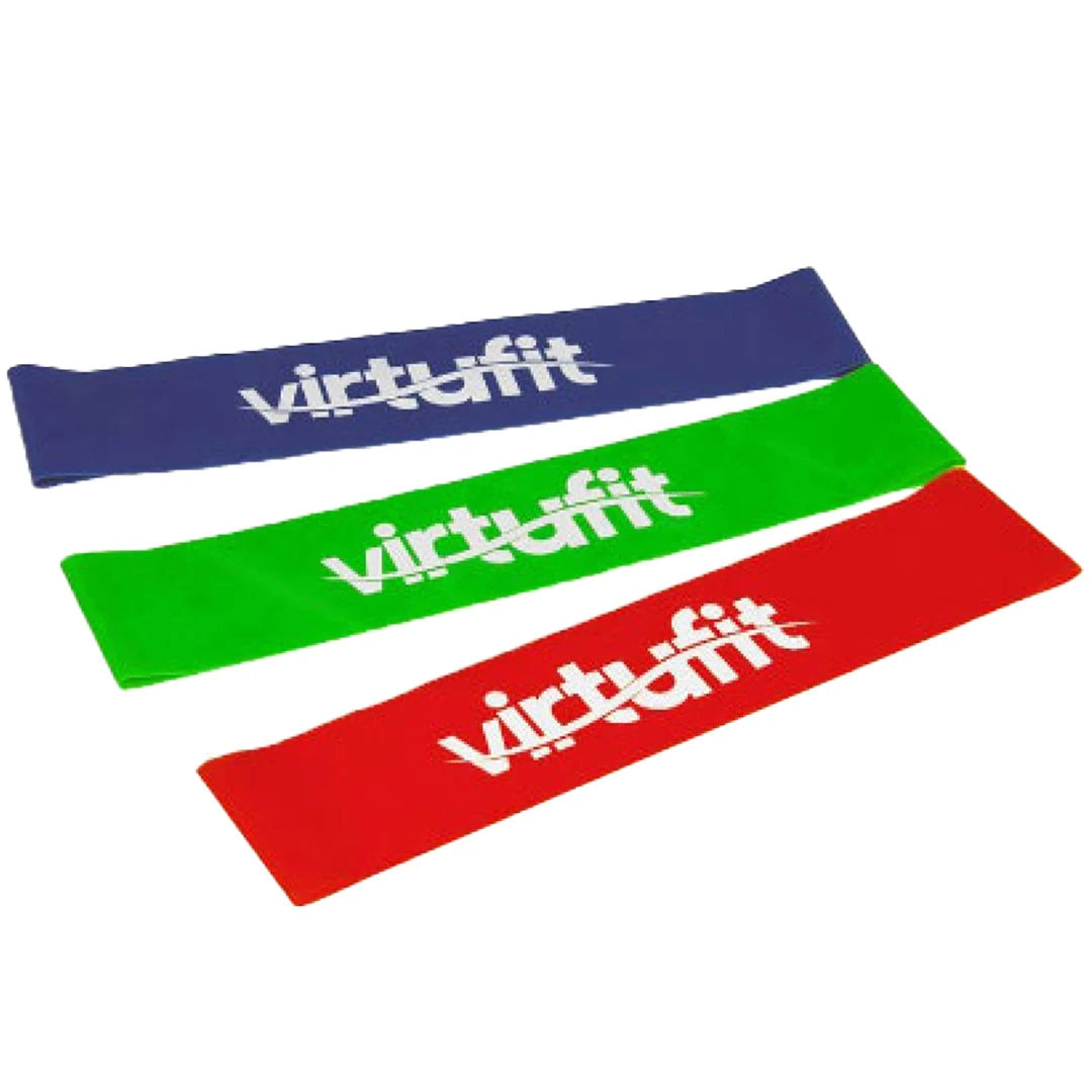 Virtufit Mini Resistance Bands Elastic Set - 3 Strengths i färgerna blå, grön och röd för mångsidig helkroppsträning., bild 1 av 1