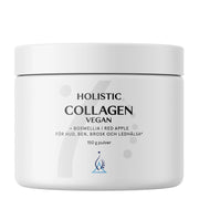 Holistic Collagen Vegan 150 g är ett veganskt kollagentillskott i en vit burk, för hud, ben och ledsystem.
