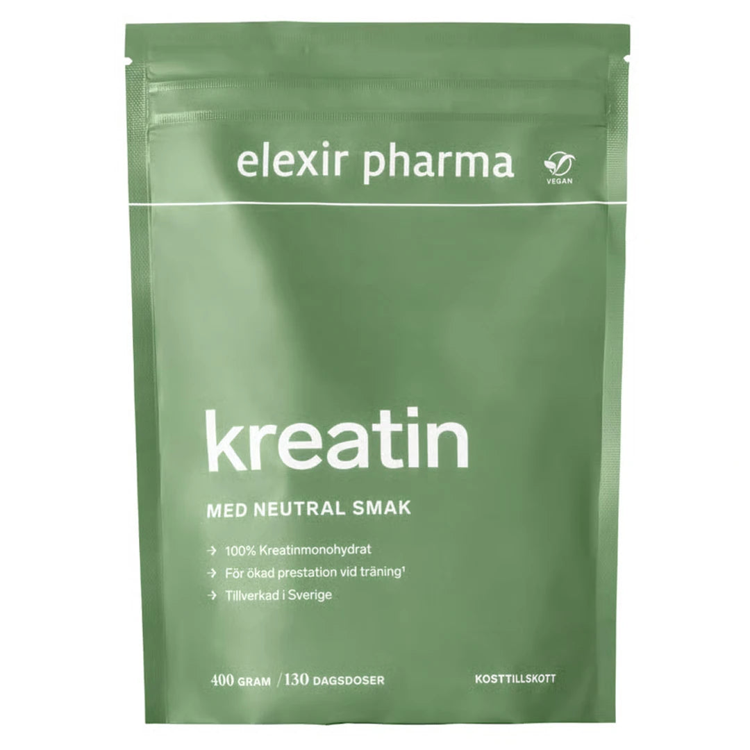 Elexir Pharma Kreatin 400 g Naturell vihreässä pussissa, puhdasta kreatiinimonohydraattia ilman lisäaineita., kuva 1/1