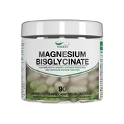 Viterna Magnesium bisglycinate 90 caps i en transparent burk med vit lock och etikett med svarta och gröna detaljer.