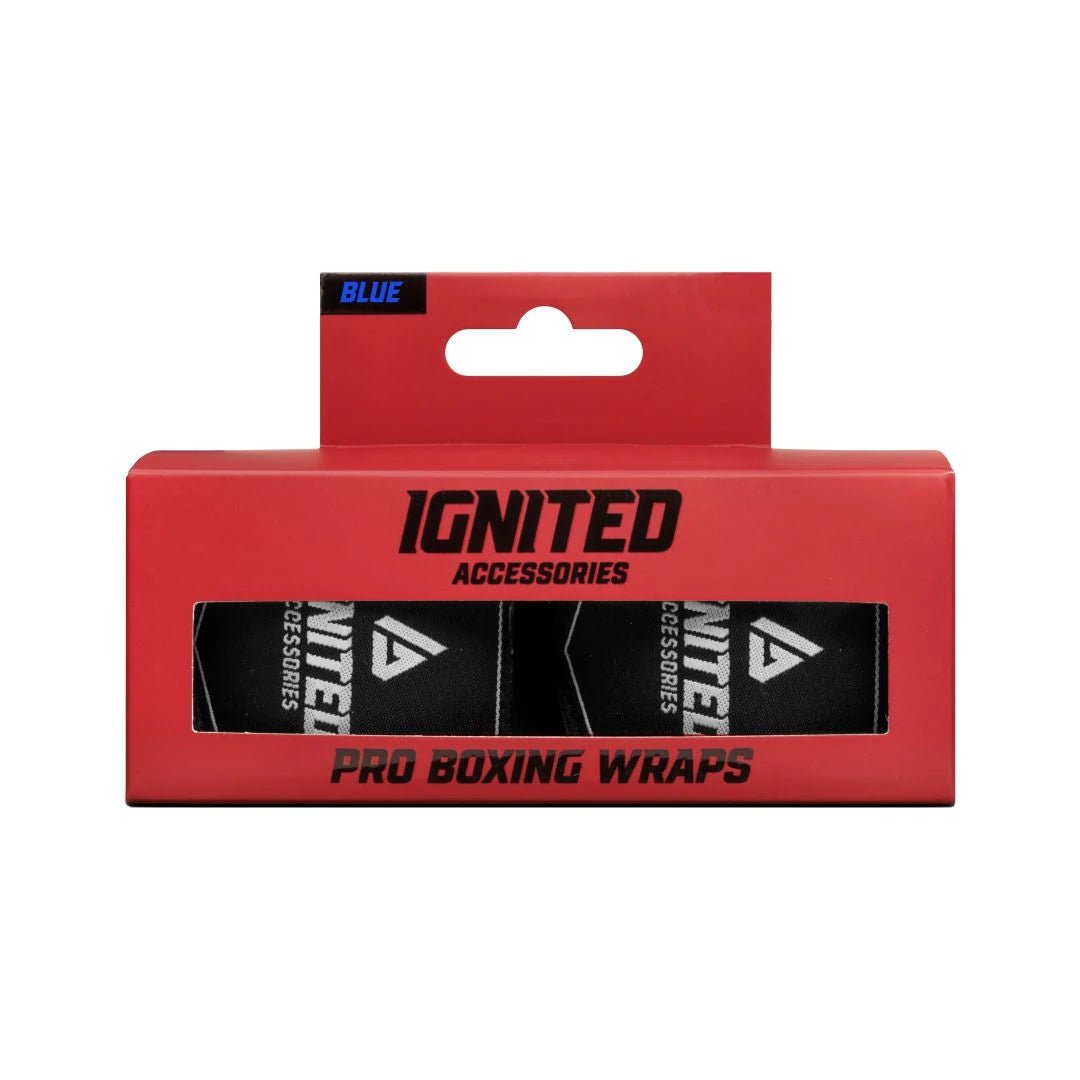 Ignited Boxing Hand Wraps Deep Blue 2.5 punaiseen laatikkoon pakattuna, jossa on merkintä Pro Boxing Wraps., kuva 1/1