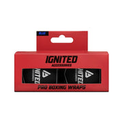 Ignited Boxing Hand Wraps Deep Blue 2.5 förpackade i en röd ask med märkningen Pro Boxing Wraps.