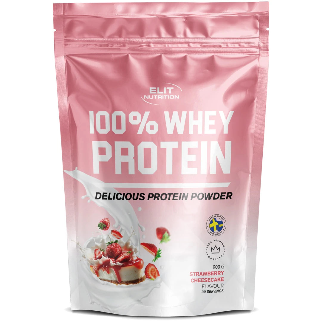 Elit Nutrition 100% Whey Protein 900 g -proteiinijauhe vaaleanpunaisessa pussissa, makuna Strawberry Cheesecake., kuva 6/6
